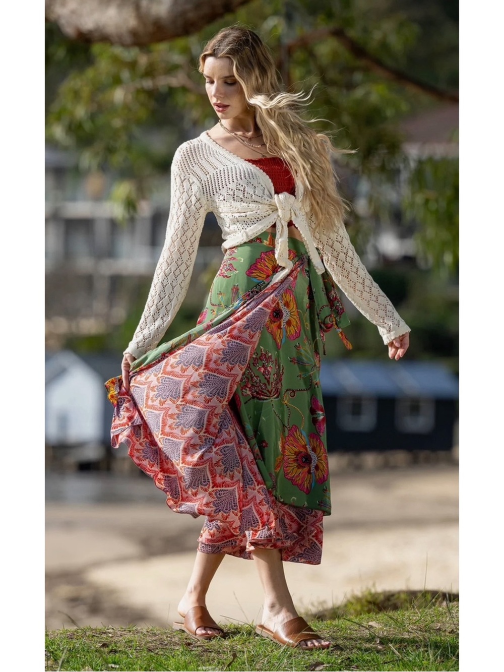 Cienna Silk Blend Floral Wrap Skirt Made in India
